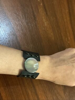 Artisan Made Vegan Leather Bracelet with Gray MOP